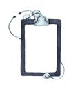 Flat lay of stethoscope and writing pad paper clip board with copy space. Watercolor Royalty Free Stock Photo