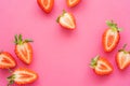 Flat lay with strawberries with green