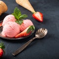 Flat lay with strawberry ice cream Royalty Free Stock Photo