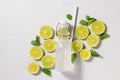 Flat lay summer background with fresh lime mint drink Royalty Free Stock Photo