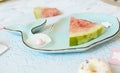 Flat lay, summer, work the freelance, watermelon Royalty Free Stock Photo