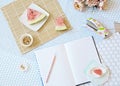 Flat lay, summer, work the freelance, watermelon Royalty Free Stock Photo