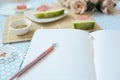 Flat lay, summer, work the freelance, watermelon Royalty Free Stock Photo