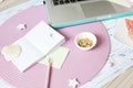 Flat lay, summer, witch laptop Royalty Free Stock Photo