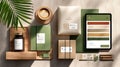 Flat lay of sustainable e-commerce packaging and branding materials with natural tones Royalty Free Stock Photo