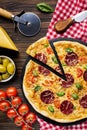 flat lay tasty pizza composition. High quality photo