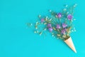 Flat lay, top view floral background. Royalty Free Stock Photo