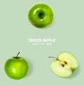 Flat lay Top view of Green fresh apple fruit isolated on pastel green background Royalty Free Stock Photo