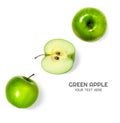 Flat lay (Top view) of Green fresh apple fruit isolated on white background Royalty Free Stock Photo