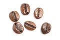 Flat lay Top view group of roasted coffee beans isolated on white Royalty Free Stock Photo