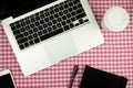 Flat lay , top view office table . Workspace with laptop, note b Royalty Free Stock Photo