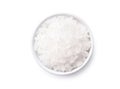 Flat lay top view Pure natural sea salt in white bowl Royalty Free Stock Photo