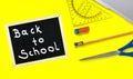 Flat lay, top view of school supplies laptop and blackboard, Back to school Royalty Free Stock Photo