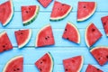 Flat lay top view watermelon slice, which is a summer fruit suitable for fresh fruit juices