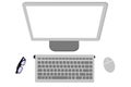 Flat lay or top view wireless Desktop Computer, mouse, monitor, keyboard and eyeglass Royalty Free Stock Photo