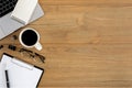 Flat lay, top view wooden office desk Workspace Royalty Free Stock Photo