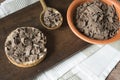 Dutch breakfast with rusk and chocolate hail, flakes, on cutting board