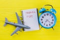 Flat lay travel tips concept. Royalty Free Stock Photo