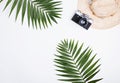 Flat lay traveler accessories on white background Royalty Free Stock Photo