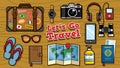 Flat lay traveling objects set