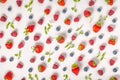 Flat lay of trendy seamless pattern strawberry, raspberries,
