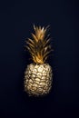 Flat lay tropical gold pineapples on a dark background