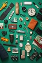 flat lay of various business icons on a desk Royalty Free Stock Photo