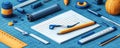 Isometric Layout of Engineering Tools With Pencil and Ruler on Grid Paper Royalty Free Stock Photo
