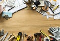 Flat lay of various technician tools isolated Royalty Free Stock Photo