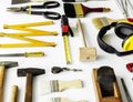 Flat lay of various technician tools isolated on white background Royalty Free Stock Photo