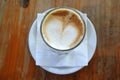 Flat lay view of latte glass drink