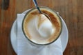 Flat lay view of latte glass drink