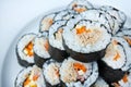 Flat lay view of sushi maki gunkan roll plate Royalty Free Stock Photo