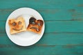 Flat lay view of two slices of toasted bread Royalty Free Stock Photo