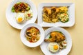 Flat lay view of various dishes of Asian Chinese Western food Royalty Free Stock Photo