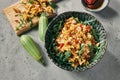 Flat lay view of a veggie bowl or one pot menu