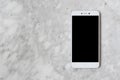 Flat lay of a white smartphone in a marble background, black and white, recepcionist job