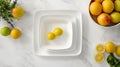 Flat Lay of White Square Plates with Lemons and Good Resolution Stock Photo Royalty Free Stock Photo