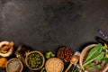 Flat lay of wild healing herbs