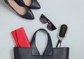 Flat lay woman accessories. Top view Royalty Free Stock Photo