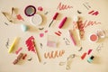 Flat lay of woman makeup swatches Royalty Free Stock Photo