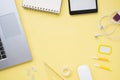 flat lay workspace with copy space. High quality photo Royalty Free Stock Photo