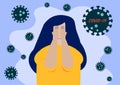 Cartoon of Woman with Hand Cover Her Face With Stressed by Covid-19 or Corona Virus