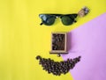 Flat layer funny face made from coffee beans in smile icon shape Royalty Free Stock Photo