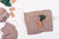Flat layout handmade wool sweater packed as gift