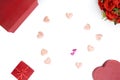 Flat layout of valentine present and knick knacks Royalty Free Stock Photo