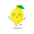 Flat lemon character with cute cheerful jump expression