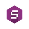 Flat Letter S Logo Icon, Long Shadow Style, Purple Hexagon Icon Royalty Free Stock Photo