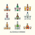 Flat line alcoholic drinks icons Royalty Free Stock Photo