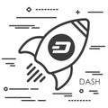Flat line art concept illustration of spaceship with dash crypto